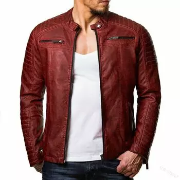 Новая мужская кожаная куртка из искусственной кожи с воротником на молнии, кардиган, мотоциклетная кожаная куртка S