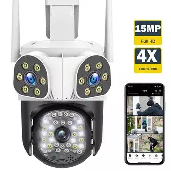 Новая наружная Wi-Fi камера европейского стандарта 8K 15MP с отслеживанием движения, три экрана Len, 4-кратный зум, PTZ-видеокамера, защитная камера видеонаблюдения