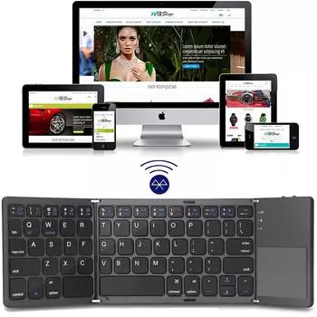 Новая портативная мини-клавиатура Bluetooth с тремя складными клавишами, беспроводная складная клавиатура с трекпадом, маленькая клавиатура для планшета IOS, Android, Windows, iPad black Version чёрный