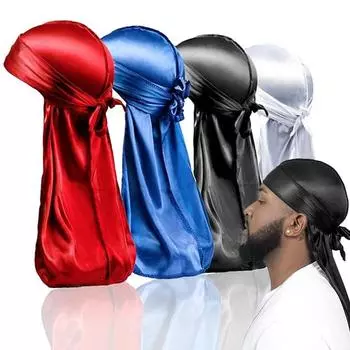 Новая шелковая бандана Durag, 2 шт., тюрбан, мужская дышащая тряпка с длинным хвостом, Durags, пиратская шляпа, повязка на голову 2 pcs with a set