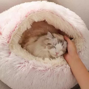Новая теплая кровать для собак и кошек, круглая, длинная, плюшевая, кошачий домик, пещера, подушка для котенка, корзина, спальный коврик для кошек, гнездо для маленьких собак, чихуахуа 40cm