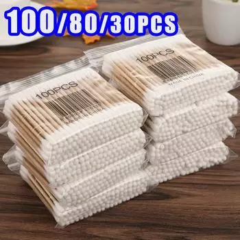 Новая упаковка 30/80/100 шт. Двусторонние ватные палочки, детские ватные палочки, палочки для чистки ушей, полезные чистящие средства 30PCS