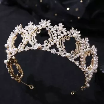 Новая жемчужная большая корона свадебный головной убор большая корона полный круг полая круглая корона аксессуары для волос