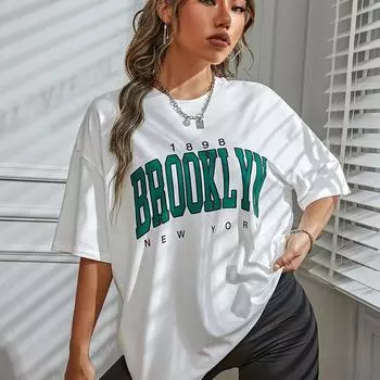Новая женская футболка Brooklyn Prit 1898 года, футболка большого размера с заниженной линией плеч и надписью York, хлопковая одежда, женская футболка, топ S красный/чёрный