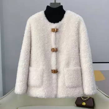 Новая женская куртка из гранулированной овечьей шерсти с утолщенным мехом, зимнее меховое пальто из цельной овечьей шерсти S-55 kg