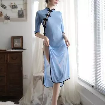 Новая женская перспектива в китайском стиле, ночная рубашка Cheongsam, прозрачное сексуальное женское белье, одежда для сна, платья для женщин, лето