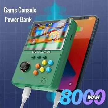 Новинка 2023 года, X5 Game Power Bank, портативная портативная игровая консоль в стиле ретро, емкость 8000 мАч, 4-дюймовый мягкий светлый цветной экран, 10000+ игр
