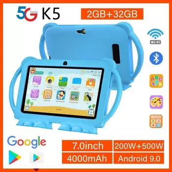 Новинка 2024 года, BDF, 7 дюймов, Android 9,0, детский планшет, Google Play, 32 ГБ ПЗУ, силиконовая защита, Bluetooth, 5G, Wi-Fi, планшеты, детские подарки standard розовый