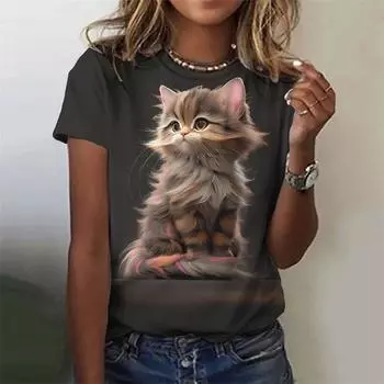 Новинка женская футболка с принтом Kawaii Cat 3D, топы Y2k, женская трендовая одежда Harajuku для девочек, повседневная мода, футболки с коротким рукавом S