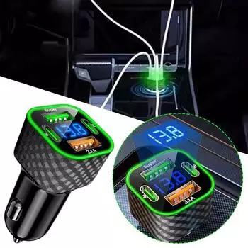 Новое автомобильное зарядное устройство Dual USB C с дисплеем напряжения, супербыстрый зарядный адаптер 4 в 1 для iPhone Samsung Oppo Vivo Huawei K0Y6