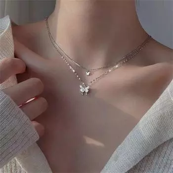 Новое блестящее ожерелье-бабочка, женское изысканное двухслойное ожерелье-цепочка на ключицы, ювелирные изделия для женщин, подарок