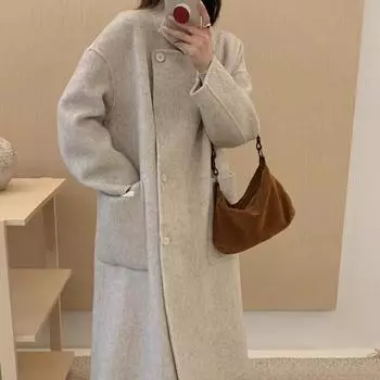 Новое двухстороннее шерстяное пальто для женщин, длинное повседневное свободное шерстяное пальто в корейском стиле S