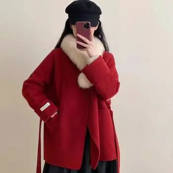 Новое двухстороннее шерстяное пальто средней и длинной длины, корейская версия, свободное повседневное шерстяное пальто S