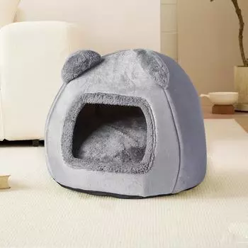 Новое гнездо для кошек в форме головы медведя, теплое и удобное, плюс бархатная закрытая лежанка для кошек, гнездо для маленьких и средних собак, товары для животных 40cm