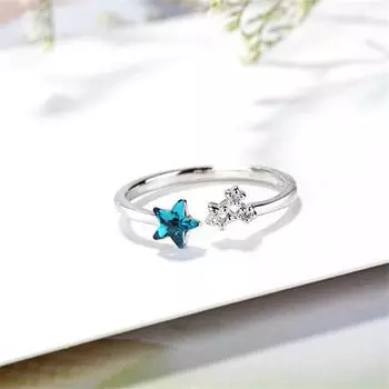 Новое изысканное красивое свежее серебряное ювелирное изделие Blue Star 925 пробы с кристаллами, простые, сладкие, открывающиеся кольца R129