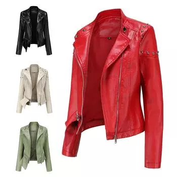 Новое модное кожаное пальто с воротником-стойкой, однотонная женская куртка, женское весенне-осеннее пальто, женское кожаное пальто с заклепками S чёрный