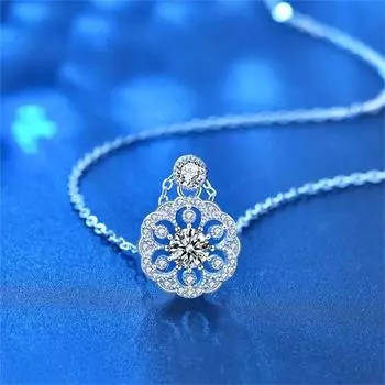 Новое ожерелье для женщин из 100% стерлингового серебра S925 с цветком в полой форме, подвеска из муассанита, новая мода, милые вечерние праздничные украшения 45cm