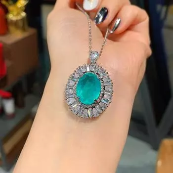 Новое ожерелье из искусственного изумруда с подвеской из искусственного камня Параиба