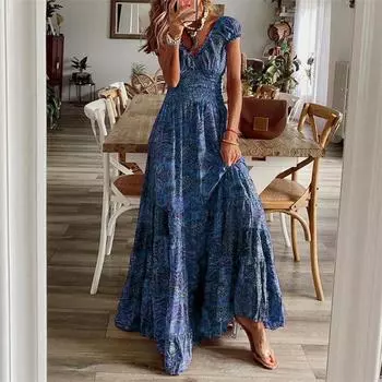 Новое платье Bohemian 2025, платье-маятник с цветочным принтом на талии S серый