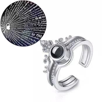 Новое поступление 2021 года, кольца на 100 языках, я тебя люблю, Корона любви, кольца для пар, модное обручальное кольцо с открытием для женщин