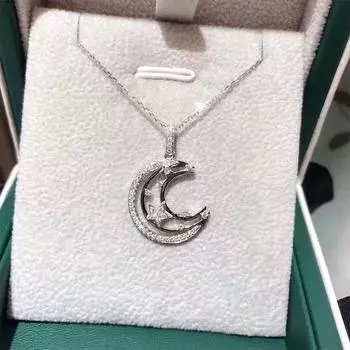 Новое серебряное ожерелье с луной и звездой для женщин, простые стильные аксессуары, изысканные подарки для танцевальной вечеринки, подарки на день рождения, модные украшения 45cm