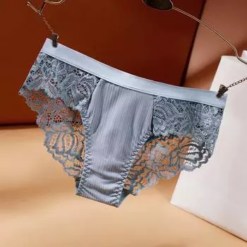 Новое сексуальное кружевное нижнее белье для женщин с низкой талией, трусики для девочек, трехмерные полосатые трусики S синий