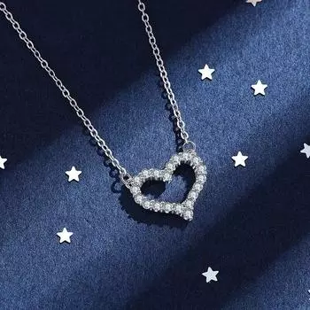Новое сверкающее серебро S925, настоящее сердце, подвеска из муассанита, ожерелье для женщин, бриллиантовая цепочка на шею, ожерелья, ювелирные изделия 40-45cm&Zircon серебряный