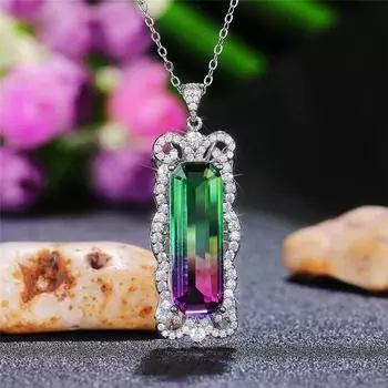 Новое уникальное красочное ожерелье с подвеской для женщин, роскошные свадебные аксессуары для помолвки, длинные квадратные камни, новые модные украшения 42cm