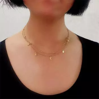 Новое винтажное ожерелье Kpop с двойной луной и звездой, кулон на ключицу, подарок на день рождения, подвеска для женщин, ювелирные изделия золотой