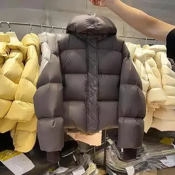 Новое зимнее хлопковое пальто Женская одежда Тренд Короткий пуховик Парки с капюшоном Теплое Толстое Корейский дизайн Шикарная куртка Mujer S кофейный