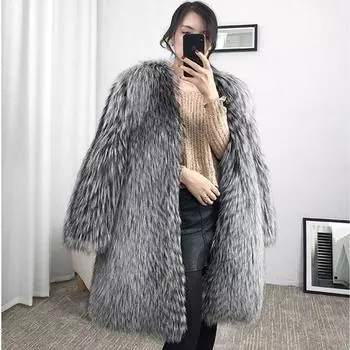 Новое зимнее пальто из искусственного лисьего меха, женское пальто средней длины из меха молодой норки выше колена S
