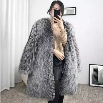 Новое зимнее пальто из искусственного лисьего меха, женское пальто средней длины из меха молодой норки выше колена S