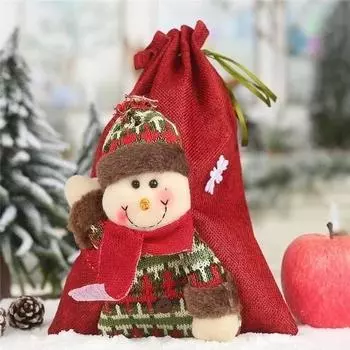 Новогодние рождественские украшения для дома льняной подарочный мешок на шнурке большой мешок для конфет рождественские мешки праздничный мультяшный яблочный чулок snowman