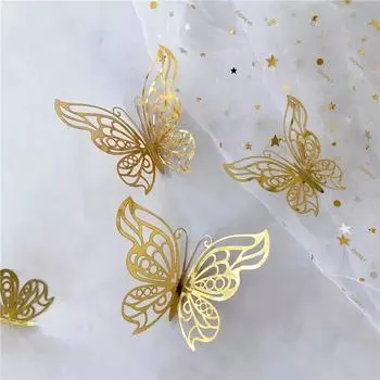 Новые 12 шт./компл. 3D полые бабочки настенные наклейки золотые серебряные розы свадебные украшения гостиная домашний декор бабочки наклейка Stic
