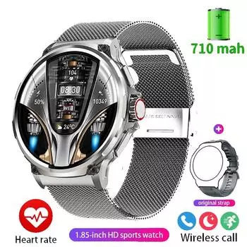 Новые 1,85-дюймовые умные часы Ultra HD, GPS-трек HD, Bluetooth-вызов, большая батарея 710 мАч, циферблат 400+, подходит Silicone + mesh steel серебряный