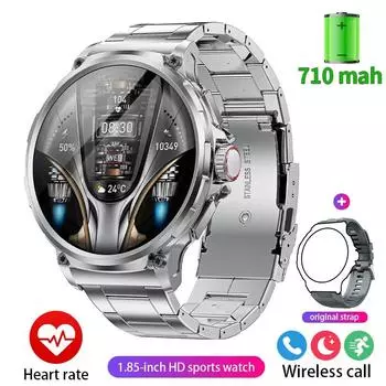 Новые 1,85-дюймовые умные часы Ultra HD, GPS-трек HD, Bluetooth-вызов, большая батарея 710 мАч, циферблат 400+, подходит Silicone + steel серебряный