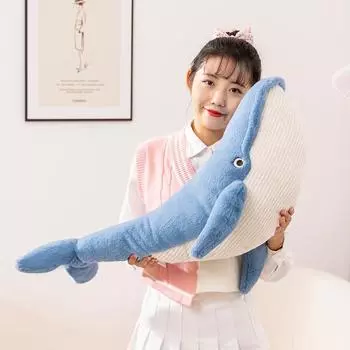 Новые 75/100 см новые стильные плюшевые игрушки синяя акула большая тканевая кукла рыба кит мягкие игрушки детский подарок на день рождения 75cm
