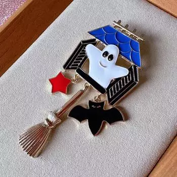 Новые эмалированные броши с призраком и летучей мышью для женщин, булавка в виде метлы, ювелирные изделия на Хэллоуин, значки, аксессуары для пальто, высокое качество