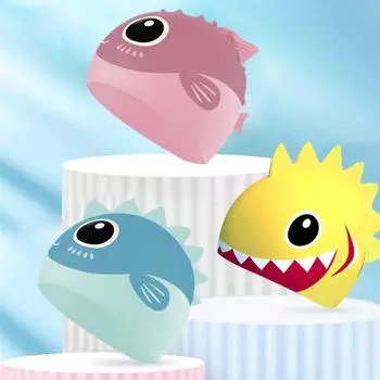 Новые детские шапочки для плавания с милым мультяшным динозавром, шапочка для плавания для мальчиков и девочек, мягкая силиконовая непромокаемая детская шапочка для плавания, высокоэластичная шапочка
