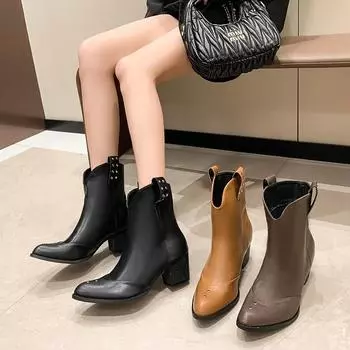 Новые дизайнерские осенние ковбойские сапоги для женщин, модные длинные рыцарские сапоги без шнуровки, женская зимняя обувь на высоком квадратном каблуке