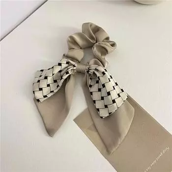 Новые клетчатые ленточные резинки для волос для женщин Элегантная повязка на голову с двойным бантом Универсальная резинка для волос Аксессуары для волос для девочек