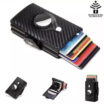 Новые кошельки с двойной пряжкой из углеродного волокна RFID, мужские держатели для карт, тонкие кошельки, кожаные смарт-кошельки, вмещают 12 карт, Apple AirTags Tracker Carbon Fiber красный