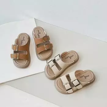 Новые летние сандалии с пряжками: Повседневная мода Cross Design для мальчиков и девочек, открытый носок с мягкой подошвой Size 30 - 19cm темно-коричневого