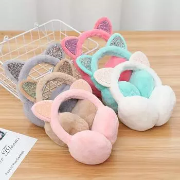 Новые милые зимние теплые кошачьи ушки теплые блестящие плюшевые наушники для женщин игривые наушники для девочек защита от холода теплые горячие
