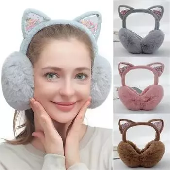Новые милые зимние теплые кошачьи ушки теплые блестящие плюшевые наушники для женщин игривые наушники для девочек защита от холода теплые горячие