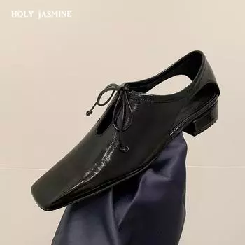 Новые модные дышащие женские босоножки из коровьей кожи с квадратным носком на толстом каблуке, однотонные туфли на шнуровке для вечеринок 34 чёрный
