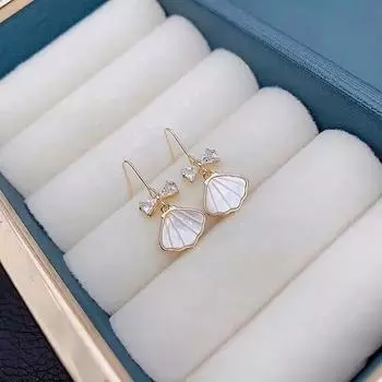 Новые модные корейские серьги-капли из стерлингового серебра 925 пробы с ракушками-бантиками для женщин, свадебные серьги с богемным цирконием, ювелирные изделия в подарок