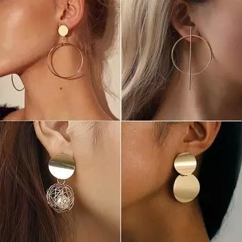 Новые модные круглые висячие корейские серьги-подвески для женщин геометрические круглые сердечки золотые серьги трендовые свадебные украшения