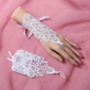 Новые модные кружевные сетчатые белые перчатки с короткими пальцами, свадебное платье, аксессуары для фотографий, перчатки невесты