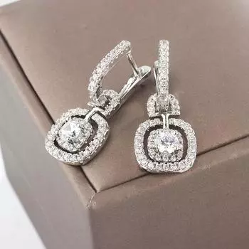 Новые модные роскошные серебряные квадратные серьги-капли, свадебные аксессуары, сияющий циркон, элегантные женские украшения белый